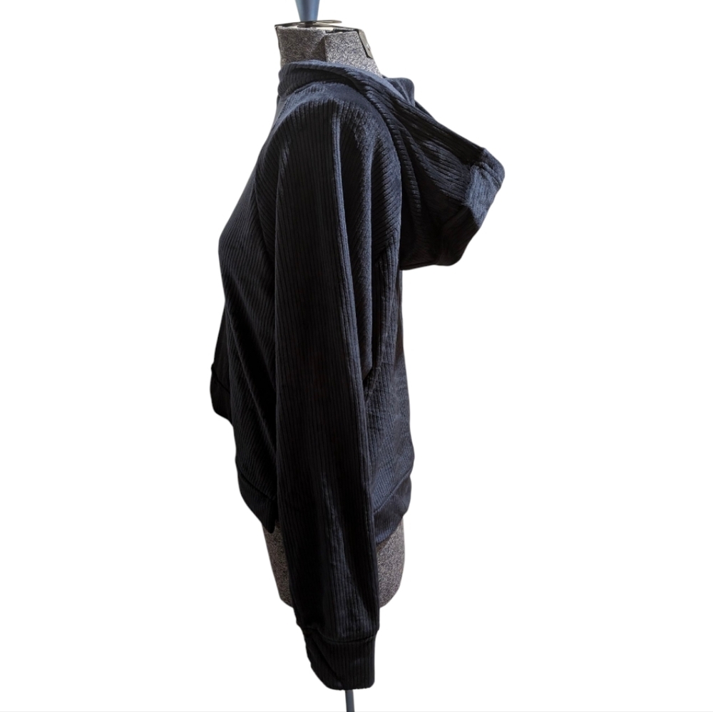 All in Motion Navy Black Velour Ribbed Zip-Up Hoodie Sz M - Picture 3 of 8